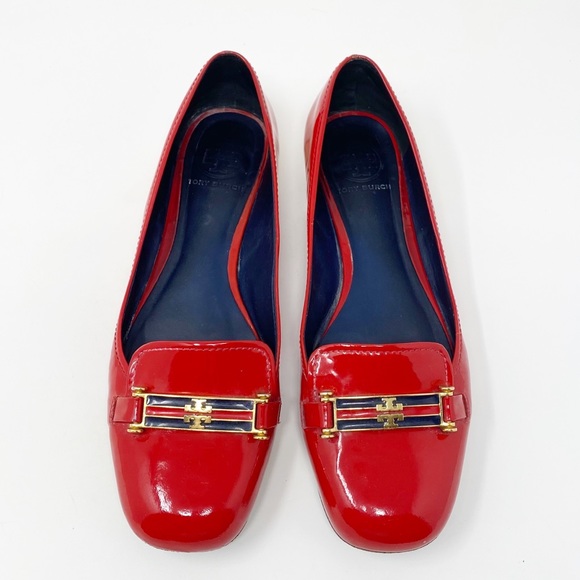TORY BURCH Red Patient Leather Flats 9.5